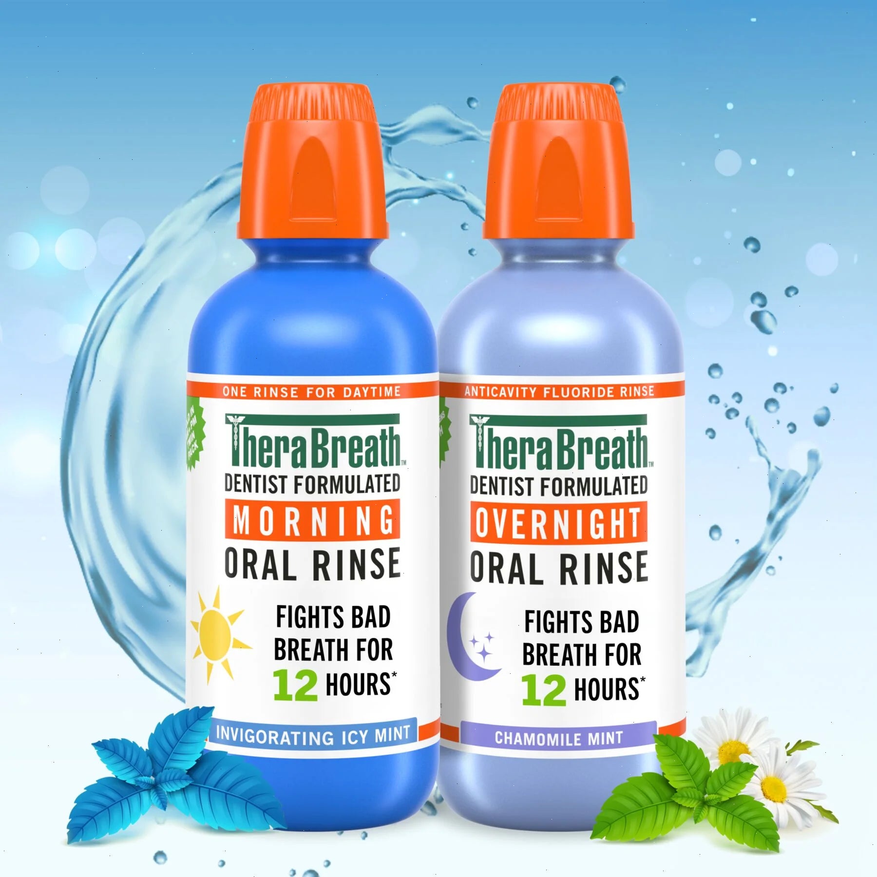TheraBreath AM + PM Mouthwash Bundle, Morning & Overnight Rinses, 16 fl oz, - View 3