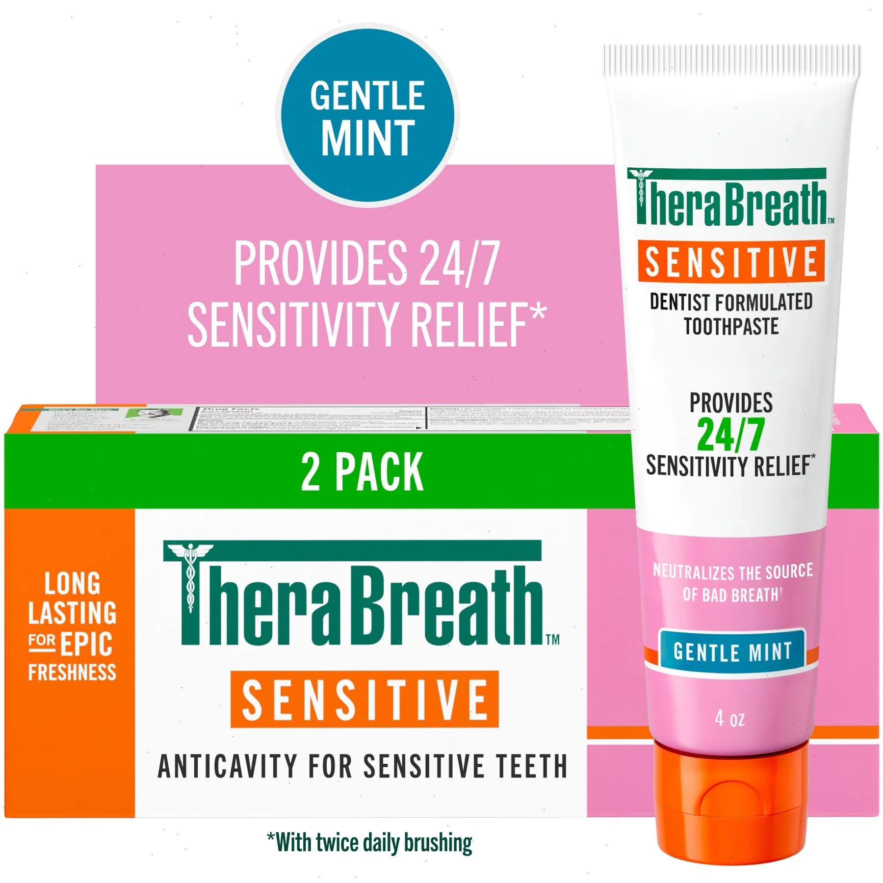 TheraBreath Sensitive Toothpaste, 24/7 Sensitivity Relief (1), With Fluoride
